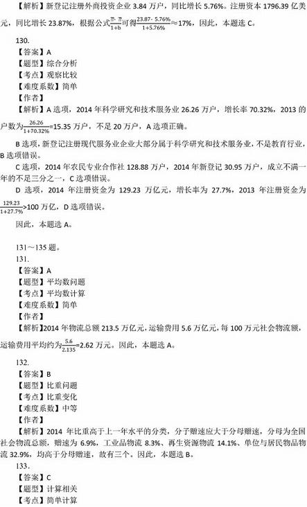 2016年國家公務員考試試題答案解析：行測資料分析（省部級）